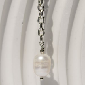 Silver lariat necklace with pearl pendant, Chain silver drop necklace image 4