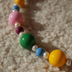 Big colorful beaded necklace with pearls image 6