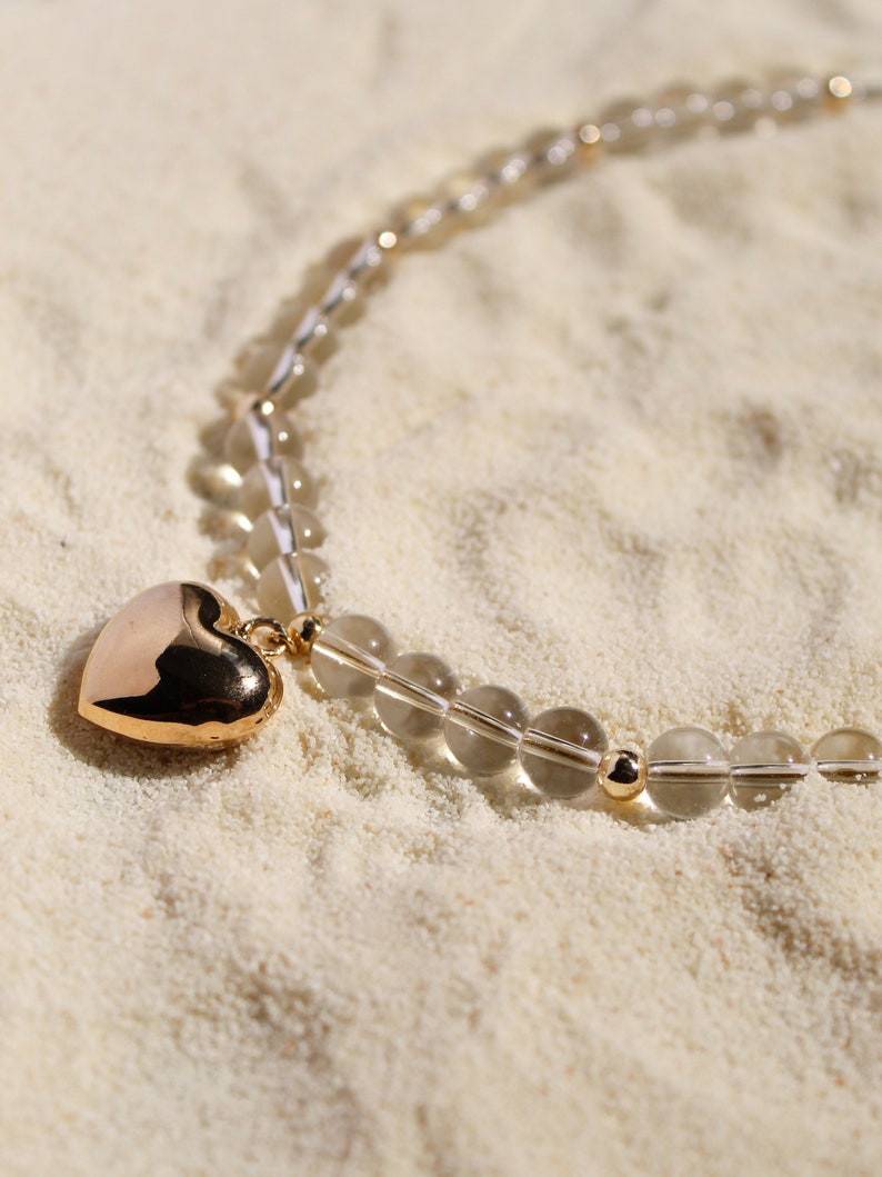 Quartz necklace and earrings set, gold heart necklace image 5