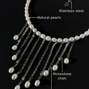 Drop rhinestone pearl choker with chains pendants, Luxury and statement choker image 2