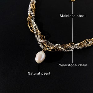 Rhinestone pearl drop choker with chains, Luxury and statement choker image 2