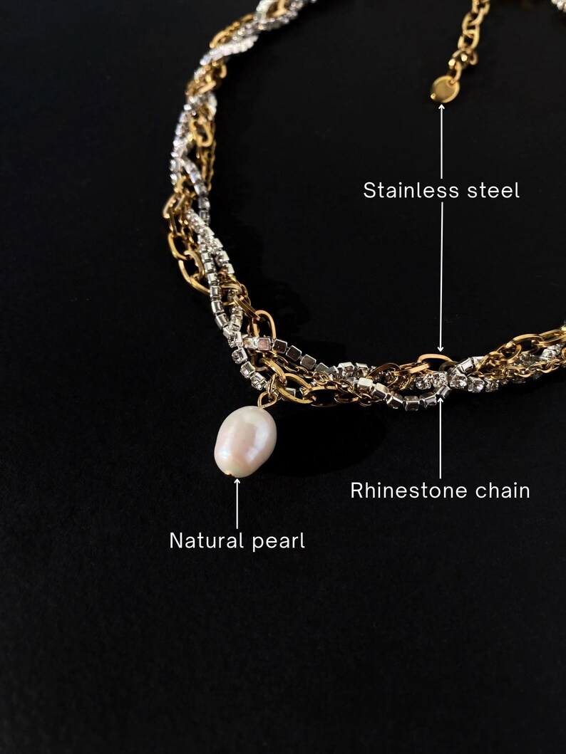 Tropfenhalsband mit Strassperlen und Ketten, Luxus und Statement-Halsband Bild 2