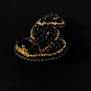 Black and gold cat brooch, beaded embroidery brooch image 7