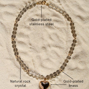 Quartz necklace and earrings set, gold heart necklace image 3