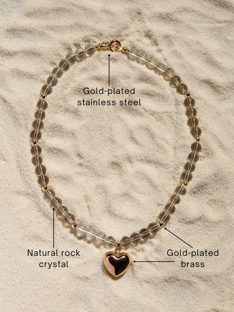 Quartz necklace and earrings set, gold heart necklace image 3