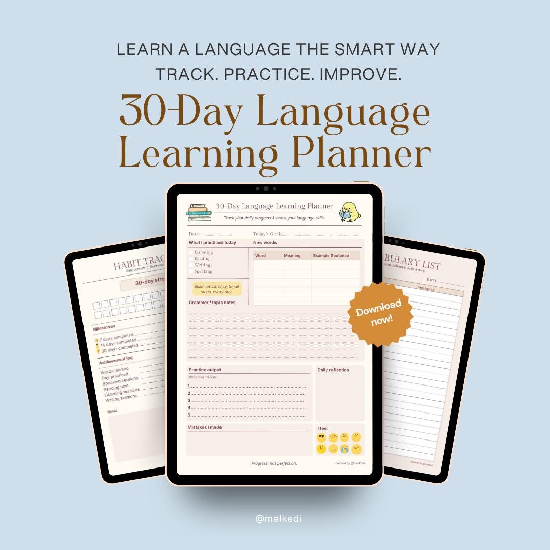 Language Learning Planner | 30-day Study Tracker, Vocabulary Journal ...