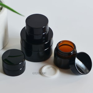 5g 15g 30g 50g Empty Amber Glass Face Cream Jar, Black Lids with Stopper, Cosmetic Butter Storage Packaging, Body Oil Bottle, Wholesale