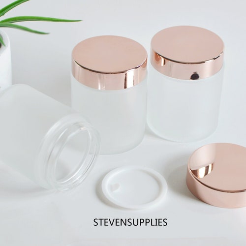 Frosted Glass Cosmetic Cream Container Jar Rose Gold Lids Etsy