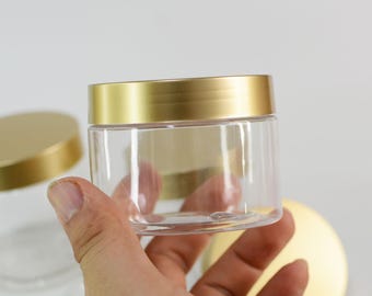 150g 200g 250g Luxury Empty Cream Jars Matte Gold Cap With Transparent PET Jars,Butter Container With Size ,Cream Oil Skin Care Bulk