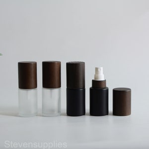 1-200 flaconi spray da 30-120 ml in vetro nero satinato/opaco con legno nero naturale per nebulizzazione fine all'ingrosso