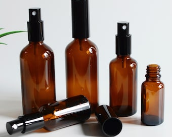 15~100 ml bärnstensfärgade glassprayflaskor med svart spruta för eteriska oljor, tomma små fina sprayflaskor för parfymsprayflaskor