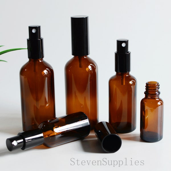 15 ~ 100 ml Braunglas-Sprühflaschen mit schwarzem Sprüher für ätherische Öle Leere kleine feine Nebel-Sprühflasche Parfüm-Sprühflaschen