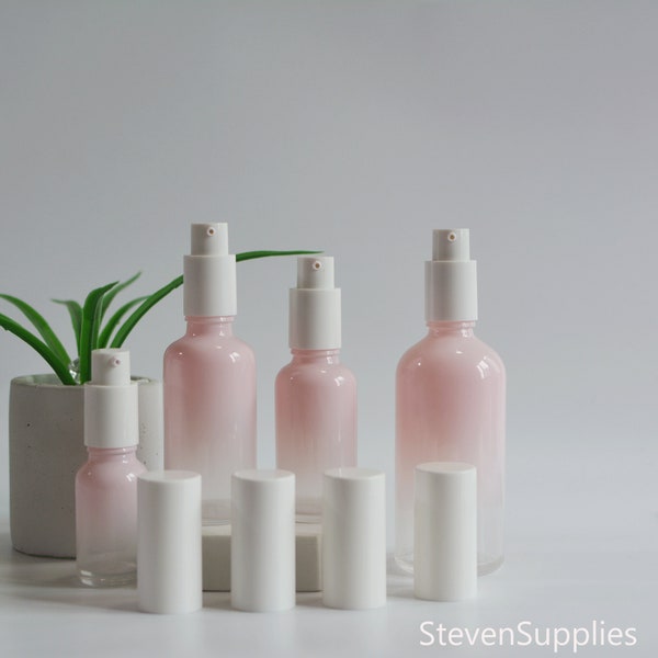 1-100pcs 15ml-100ml Gradient Pink Glass Lotion Pump Bottle, White Plastic Tops, Cosmetic Packaging Atomizer, Body Oil  Perfume Bottle, Bulk