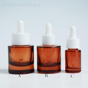 Amber Glass Dropper Bottles with White LidLids (15ml, 30ml) – Refillable Essential Oil Containers A B C Three Style