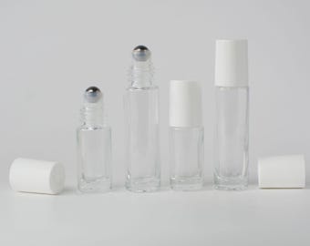 5ml 10ml Roller On Glass Trasparente Roller Bianco Tappo Inox Roller Tubi Bianco Roller Olio Essenziale Roller SPA Profumo All'ingrosso