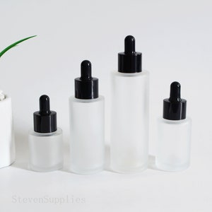 30~100ml Frosted Glass Bottles with Black Caps Empty Tincture Bottles for Essential Oils Perfume Cosmetic Dropper Packaging Skin Care BULK