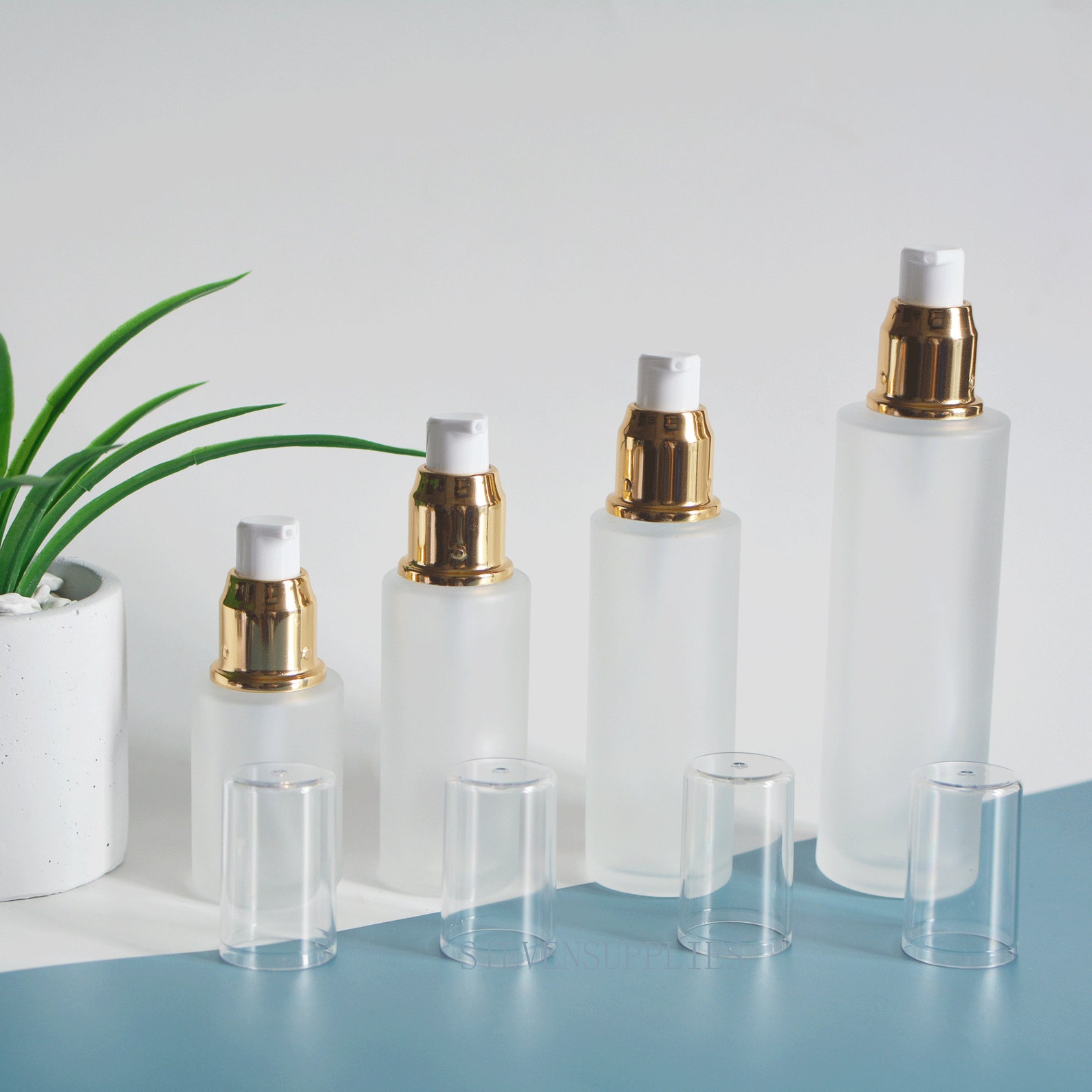 1/200px Frosted Glass Lotion Pump Bottles Gold Cosmetic Etsy UK