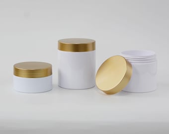 150g 200g 250g Luxury Cream Jar MatteGold Cap White PET Jars Body Butter Luxury Hotel Shampoo Salon Hair Oil Body Skin Care Cream Container