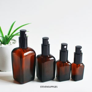 15-100ml Empty Fine Mist Spray Bottle Square Amber Glass Black Sprayer Tops, For Body Perfume Room Fragrance Wholesale