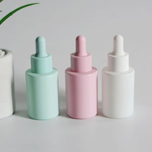 Bottiglie contagocce in vetro bianco opaco blu rosa da 30 ml 1 oz Bottiglie di olio essenziale Imballaggio cosmetico con contagocce Flacone contagocce in vetro per liquidi