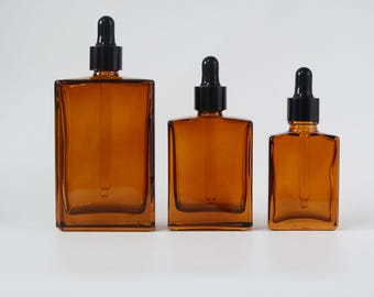 30ml 50ml 100ml Square Amber Glass Dropper Black Cap With Glass Pipe For Lip Balm Oil Essential Oil Container Skin Care Oil Container Bulk