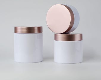 150g 200g 250g Luxury Cream Jar Rose Gold Cap White PET Jars Body Butter Luxury Hotel Shampoo Salon Hair Oil Body Skin Care Cream Container