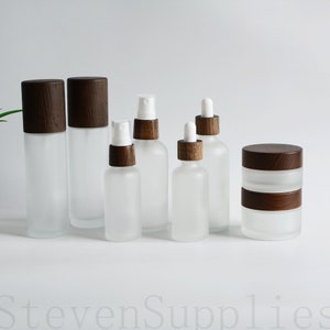 Refillable Natural Black Wooden Cosmetic Packaging Set, Empty Glass Container Skin Care Dropper Bottles Wholesale