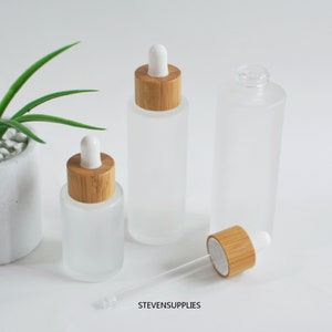 20ml-100ml  Natural Bamboo Caps Frosted Glass Dropper Bottle, Cosmetic Essential Oil Dropper Bottles Packaging, Wholesale