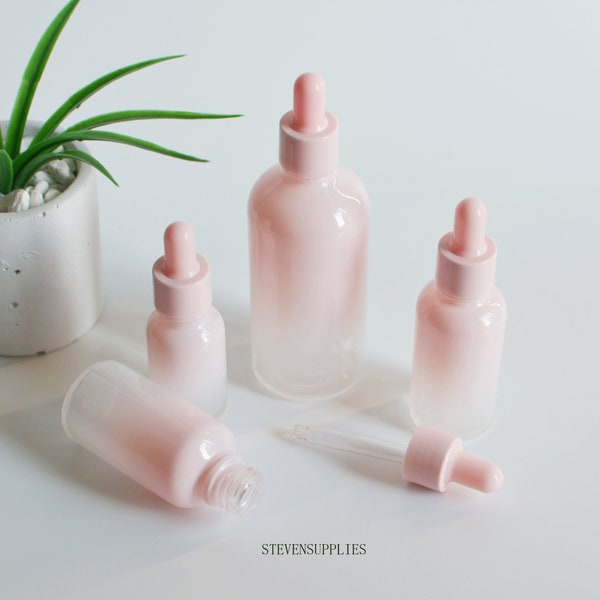 Empty Pink Glass Dropper Bottles, Cosmetic Cute Packaging, Essential Serum Oil Dropper Container, 5ml 15ml 30ml 50ml 100ml, Wholesale