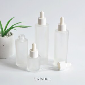 Gotero de vidrio esmerilado recargable Botellas de gotero blanco Cabezas de goma, aceite esencial, embalaje cosmético 30ml 50ml 60ml 100ml