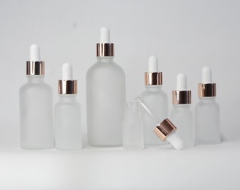 Elegant Rose Gold Dropper Bottles 5ml 10ml 15ml 20ml 30ml 50ml 100ml Boston Frosted Glass For Cosmetic Oil Dropper Skin Care Packaging Bulk