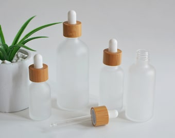5ml-100ml 2026 Eco-friendly  Natural Bamboo Wooden Caps Frosted Glass Dropper Bottle Essential Oil Dropper Body Serum Packaging, Wholesale