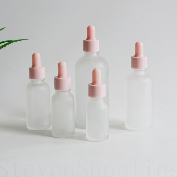 5ml-100ml Frosted Glass Dropper Bottle with Pink Dropper Empty Perfume Essential Oil Dropper Cosmetic Body Serum Packaging Wholesale