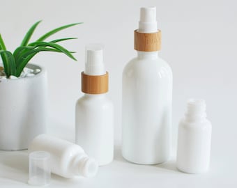Natural Bamboo Wooden Fine Mist Spray Pump White Glass Bottles, 15ml 30ml 50ml 100ml Luxury Cosmetic Perfume Spray Container Packaging Bulk