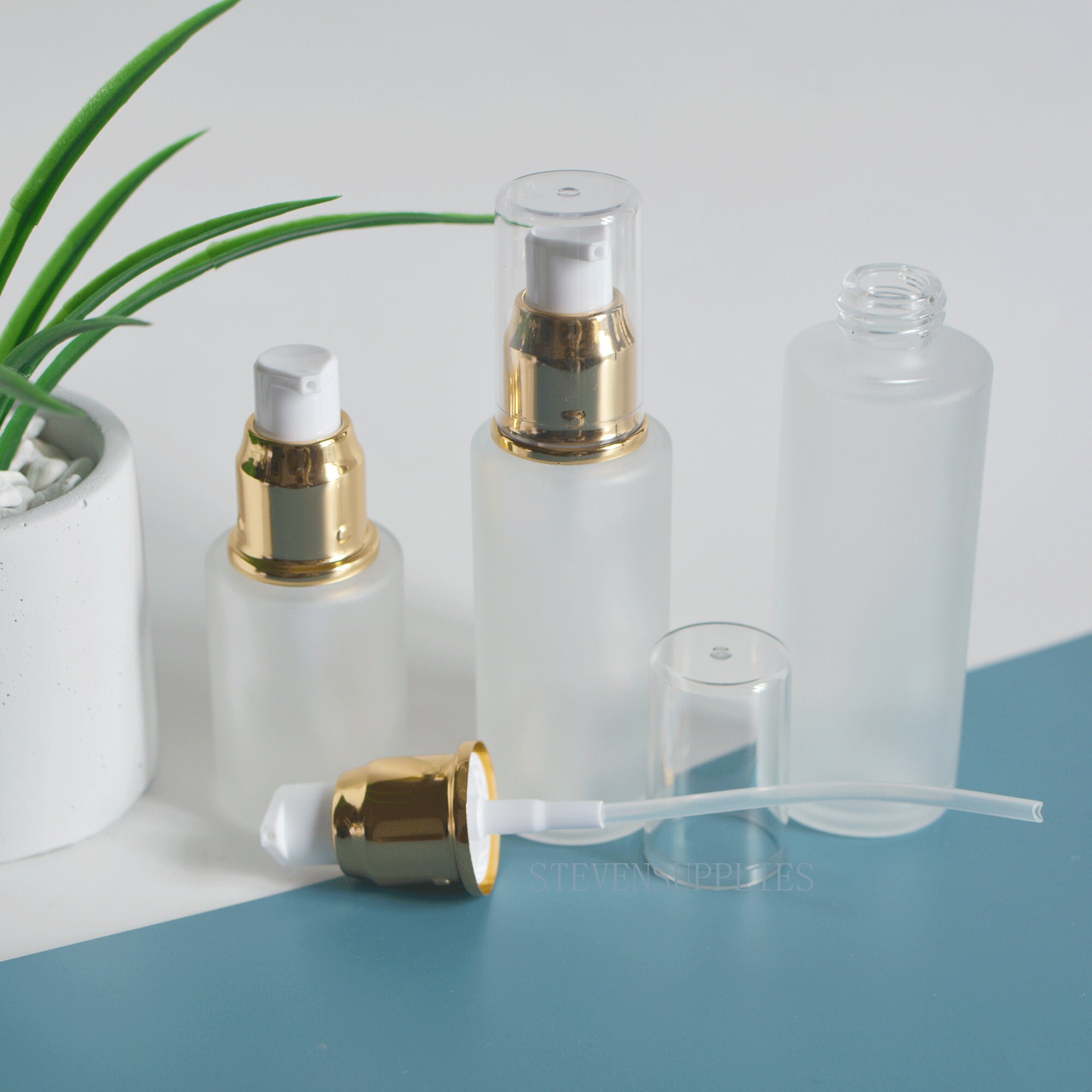 1/200px Frosted Glass Lotion Pump Bottles Gold Cosmetic Etsy
