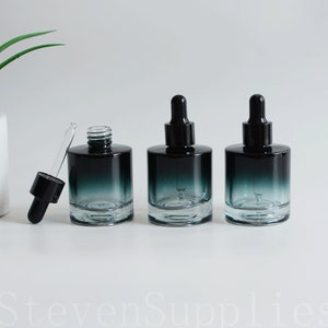 Flaconi contagocce in vetro blu nero sfumato da 30 ml Bottiglie contagocce per bottiglie di olio essenziale di profumo a spalla piatta con contagocce nero all'ingrosso