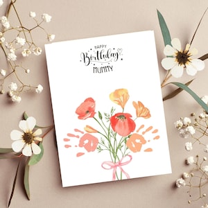 Cartão de aniversário para a mãe, arte de impressão de mão faça você mesmo para imprimir, presente para a mãe das crianças, cartão de artesanato para a avó, artesanato pré-escolar, modelo Canva