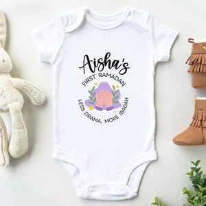 Custom First Ramadan Infant Onesies, Personalized Kids Tshirt, Ramadan Mubarak Gift, Islamic Eid Holiday, Muslim Baby Boy or Girl Bodysuit