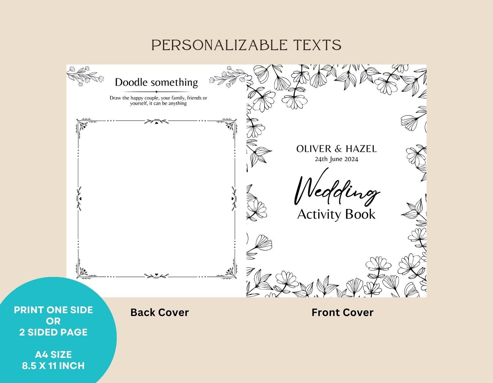 Kids Wedding Activity Booklet, 30 Pages, A4 Coloring Handout, Floral ...