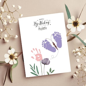 Handabdruck, Geburtstagskarte für Mama, bedruckbarer Kunstdruck, Geschenk für Mama von Kindern, HandwerkCcard für Großmutter, Vorschulhandwerk, Canva Vorlage