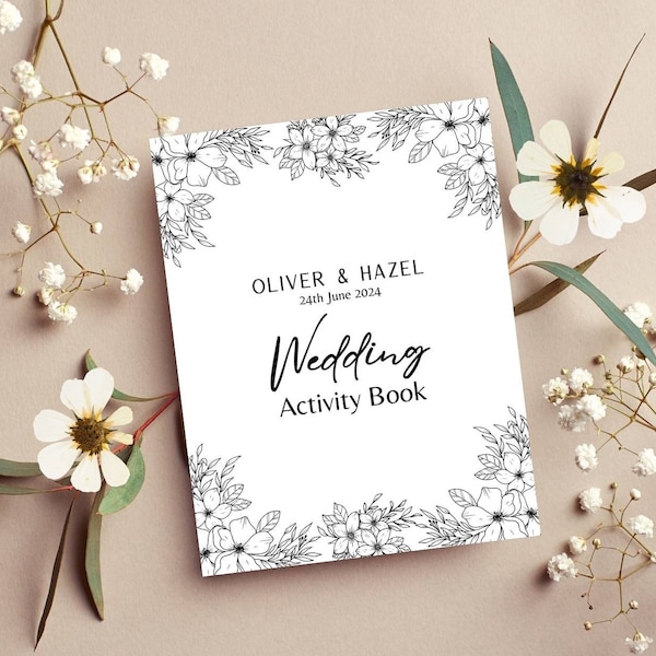 Rustic Wedding Activity Booklet, A4 Coloring Page Handout, Engaging Illustration & Interactive Book, Instant Download, Canva Template