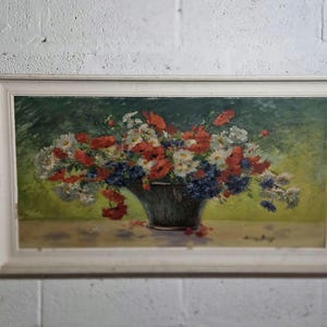 Antique French Oil on Board Still Life Flowers