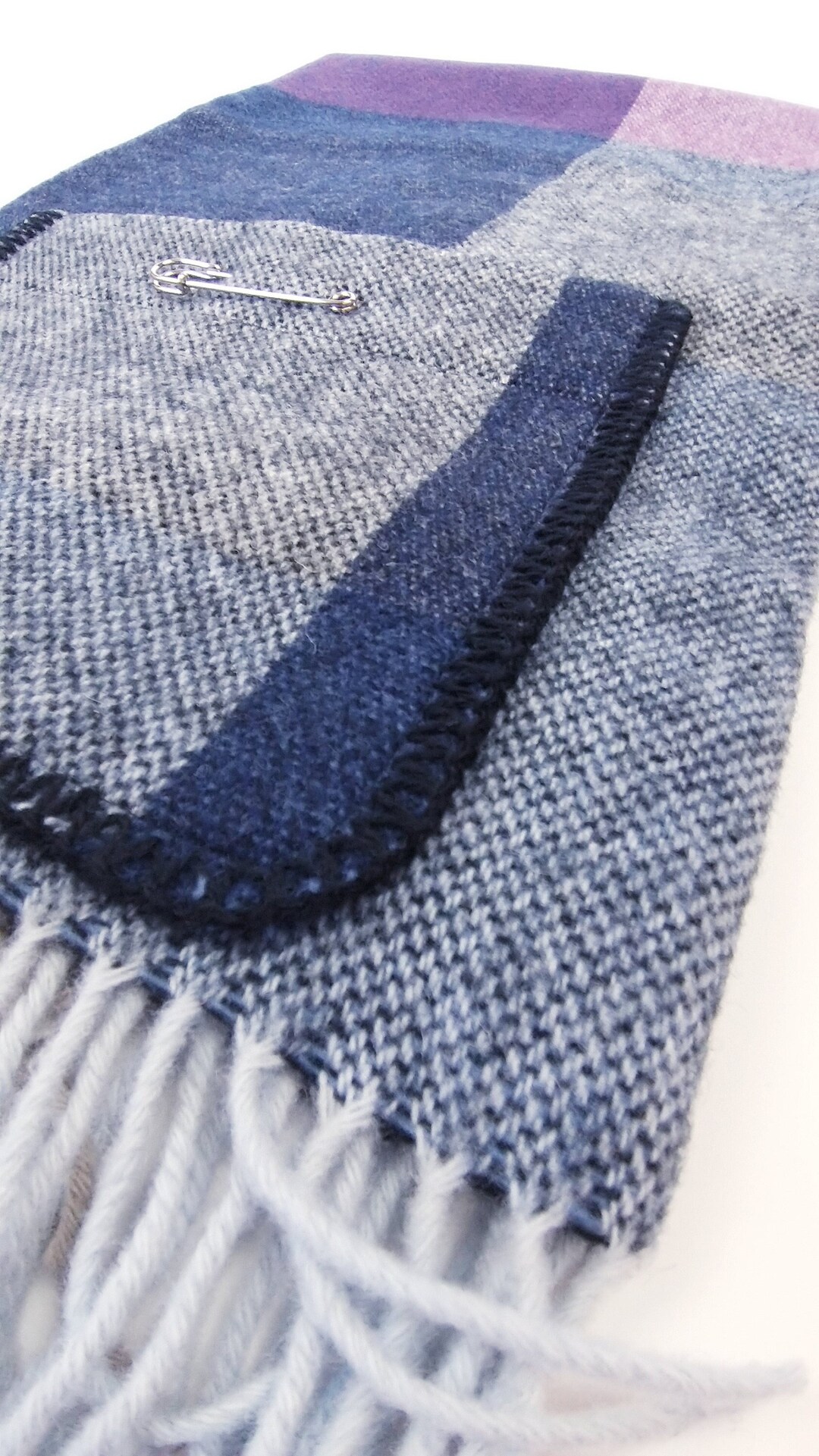 Navy Soft Wool Ruana Shawl Wrap With Pockets, Multicolor Plaid Check ...