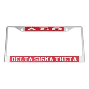 Delta Signa Theta (DST) Chrom Acryl-Nummernschild-Rahmen (rotes Acryl und silberne griechische Buchstaben)