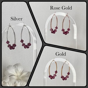 Amethyst Hoop Earrings w/ Genuine Crystal Bicones - February Birthstone - Choice of Silver, Gold, or Rose Gold (Coppery) Glass Seed Beads