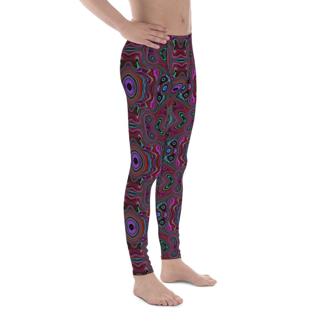 Mens Leggings, Trippy Seafoam Green and Magenta Abstract Pattern, Yoga