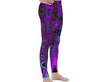 Cool Men’s Leggings | Trippy Purple and Black Retro Atomic Waves | Yoga Leggings for Men | Fitness and Workout Active Wear | Athletic Pants