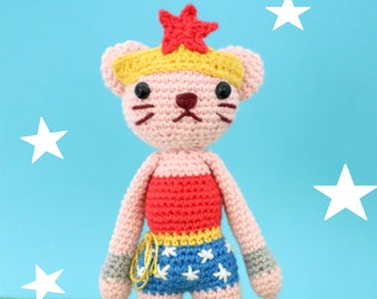 Crochet pattern /Wonder Woman/cat/super hero/plush/doll/crochet pattern/PDF FILE/(French)