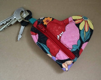 Handmade fabric heart key ring and purse