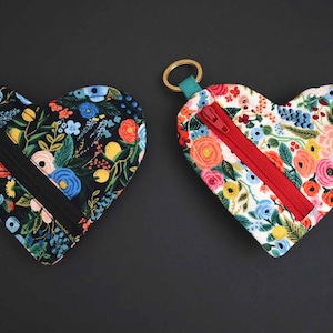 Porte-clés et Porte monnaie Coeur en tissu fait main